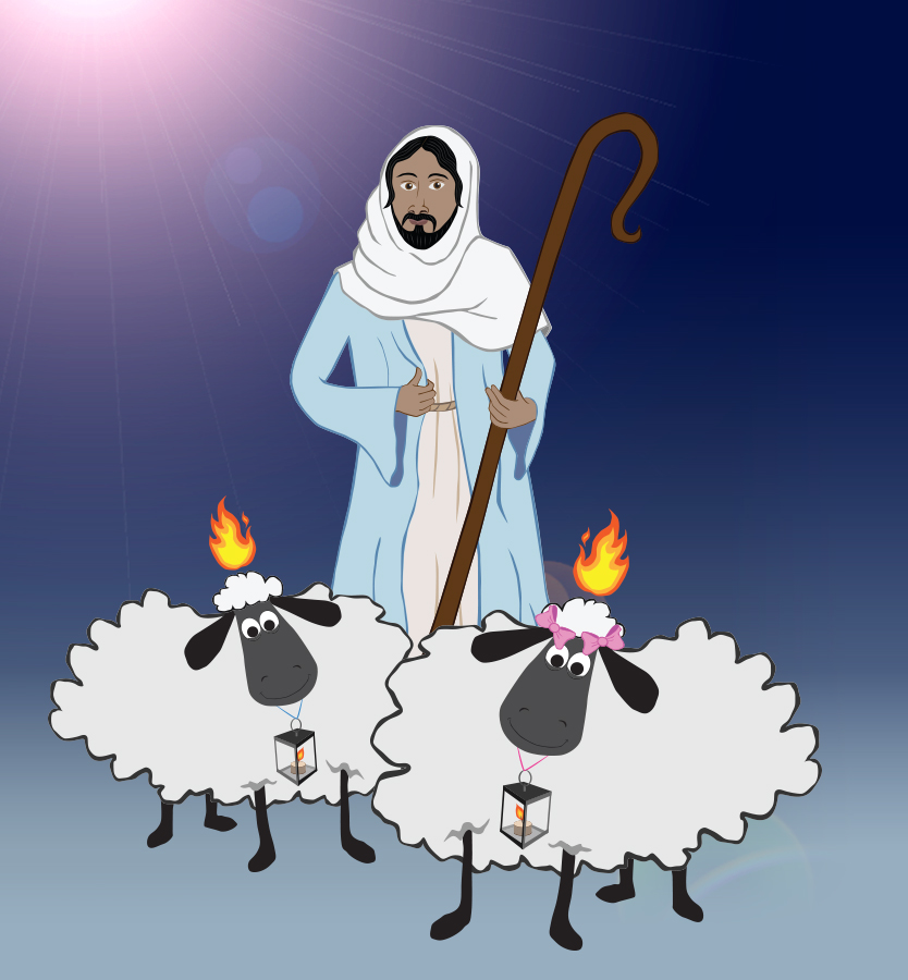little lambs with bright lights with Jesus